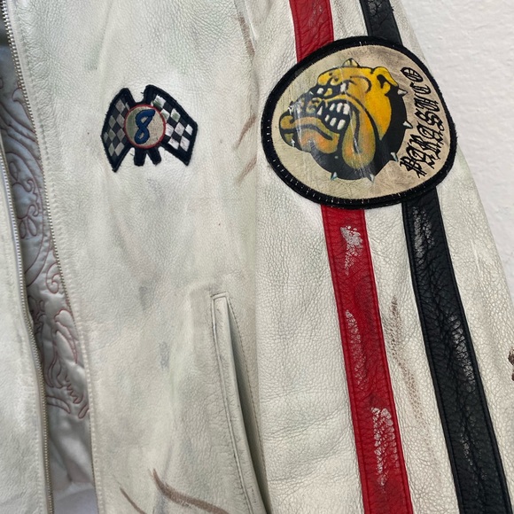 GENUINE Parasuco Leather Distressed Biker Jacket, Large, White - Picture 2 of 11